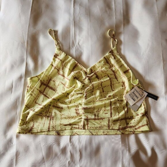 BP Nordstrom Tank Top Camisole Women's 1X Green Crosshatched Plaid Cinched Front - Picture 1 of 3